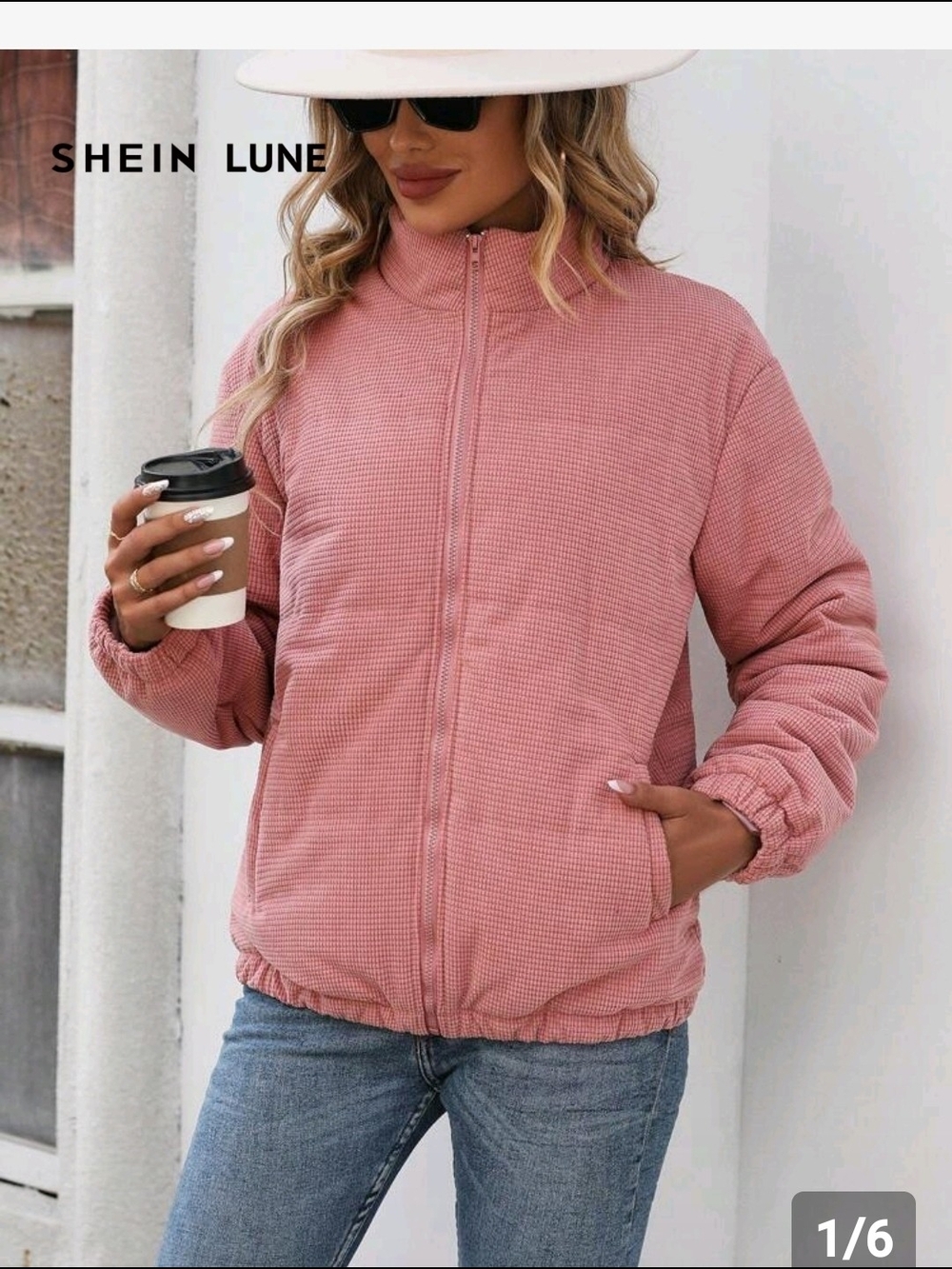 NWOT SHEIN Lune Dusty Pink Velvet Zip-Up Puffer Jacket.